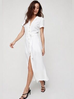 Wilfred Aritzia White Button-Front Midi Shirt Dress L Like New
